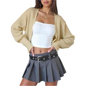 imageSOLY HUX Girls Open Front Cardigan Sweater Long Sleeve Knit Crop Bolero Shrugs OuterwearPlain Khaki