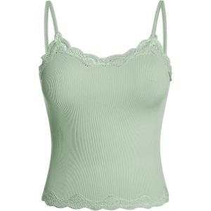 imageSOLY HUX Girls Sleeveless Lace Trim Camisoles Spaghetti Strap Ribbed Crop Tank TopsPure Green