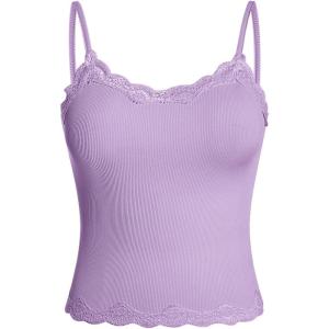 imageSOLY HUX Girls Sleeveless Lace Trim Camisoles Spaghetti Strap Ribbed Crop Tank TopsPure Mauve Purple
