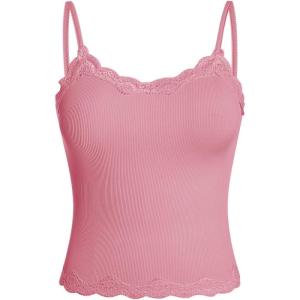 imageSOLY HUX Girls Sleeveless Lace Trim Camisoles Spaghetti Strap Ribbed Crop Tank TopsPure Pink
