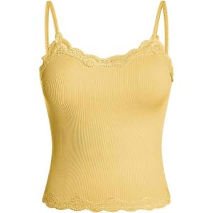 imageSOLY HUX Girls Sleeveless Lace Trim Camisoles Spaghetti Strap Ribbed Crop Tank TopsPure Yellow