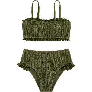 imageSOLY HUX Girls Smocked Frill Trim Bikini Set Bathing Suits 2 Piece SwimsuitArmy Green