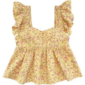 imageSOLY HUX Girls Summer Floral Print Ruffle Cap Sleeve Sweetheart Neck Tops Peplum Cute Babydoll BlouseYellow Floral