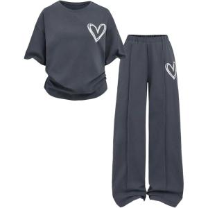 imageSOLY HUX Girls Sweatsuit Short Sleeve T Shirts and Sweatpants Streetwear Summer Clothes 2 PieceDark Grey