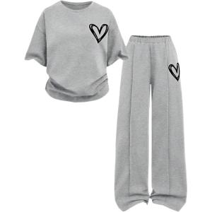 imageSOLY HUX Girls Sweatsuit Short Sleeve T Shirts and Sweatpants Streetwear Summer Clothes 2 PieceLight Grey