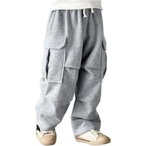imageSOLY HUX Toddler Boys Cargo Pants Elastic Waist Straight Leg Baggy Sweatpants with PocketsPure Grey