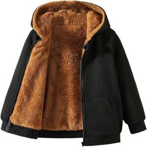 imageSOLY HUX Toddler Boys Fleece Zip Up Hoodies Hooded Sweatshirts Sherpa Jackets Outerwear Fall ClothesPlain Black