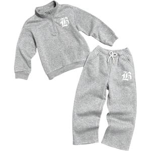 imageSOLY HUX Toddler Boys Sweatsuits 2 Piece Outfits Letter Graphic Quarter Zip Long Sleeve Sweatshirt and Sweatpants SetsGrey Letter