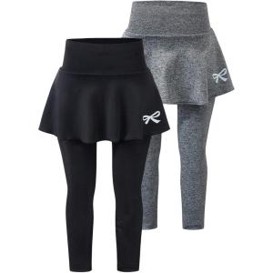 imageSOLY HUX Toddler Girls 2 Piece Leggings with Skirts Bow Print Elastic High Waisted Athletic Workout Skinny PantsBlack and Grey