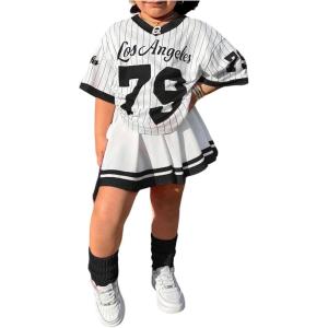 imageSOLY HUX Toddler Girls Summer Clothes Jersey T Shirt with Skirts Sporty Cute 2 Piece OutfitsBlack and White