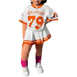 imageSOLY HUX Toddler Girls Summer Clothes Jersey T Shirt with Skirts Sporty Cute 2 Piece OutfitsOrange and White