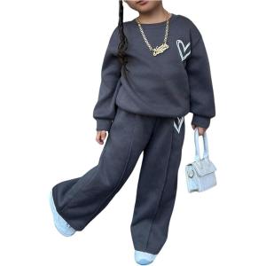 imageSOLY HUX Toddler Girls Sweatsuits 2 Piece Outfits Heart Graphic Long Sleeve Sweatshirt and Sweatpants Matching SetsDark Grey Heart