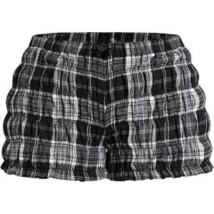 imageSOLY HUX Womens Ruffle Shorts Plaid Y2k Lace Bloomers Elastic Waist Frill Bottoms Gingham Micro BoyshortsBlack Plaid