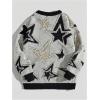 imageSOLY HUX Mens Graphic Sweater Y2k Long Sleeve Drop Shoulder Crewneck Loose Knitted Pullover TopsGrey Star