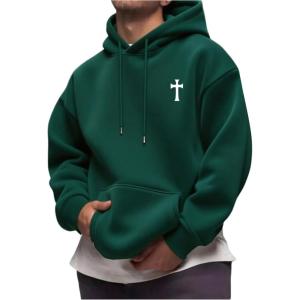 imageSOLY HUX Hoodies for Men Graphic Print Drawstring Drop Shoulder Long Sleeve Sweatshirt Pullover TopsGreen Cross