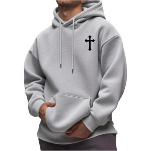 imageSOLY HUX Hoodies for Men Graphic Print Drawstring Drop Shoulder Long Sleeve Sweatshirt Pullover TopsGrey Cross