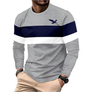 imageSOLY HUX Mens Color Block Graphic Tees Long Sleeve Crew Neck T Shirt Casual Fall TopsGrey Graphic
