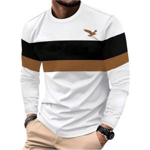 imageSOLY HUX Mens Color Block Graphic Tees Long Sleeve Crew Neck T Shirt Casual Fall TopsWhite Graphic