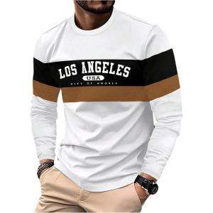 imageSOLY HUX Mens Color Block Graphic Tees Long Sleeve Crew Neck T Shirt Casual Fall TopsWhite Letter