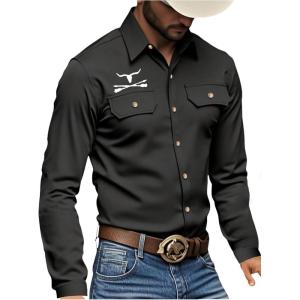 imageSOLY HUX Mens Long Sleeve Western Shirts Button Down Collared Shirt Top Cowboy OutfitsBlack Graphic