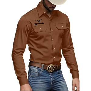 imageSOLY HUX Mens Long Sleeve Western Shirts Button Down Collared Shirt Top Cowboy OutfitsCoffee Brown