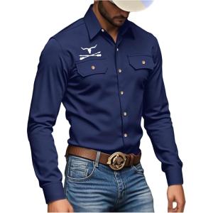 imageSOLY HUX Mens Long Sleeve Western Shirts Button Down Collared Shirt Top Cowboy OutfitsDark Blue