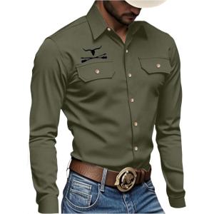 imageSOLY HUX Mens Long Sleeve Western Shirts Button Down Collared Shirt Top Cowboy OutfitsGreen Graphic