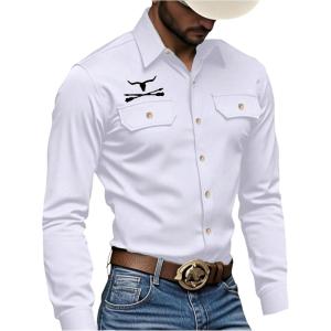 imageSOLY HUX Mens Long Sleeve Western Shirts Button Down Collared Shirt Top Cowboy OutfitsWhite Graphic