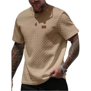 imageSOLY HUX Mens Short Sleeve Knit T Shirts Crew Neck Textured Classic Casual Tee TopsPlain Khaki