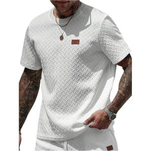 imageSOLY HUX Mens Short Sleeve Knit T Shirts Crew Neck Textured Classic Casual Tee TopsPlain White