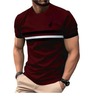 imageSOLY HUX Mens Short Sleeve Shirts Color Block Striped Graphic Muscle Tshirt Crew Neck Classic Tee TopsBurgundy Striped