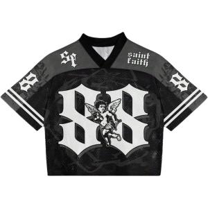 imageSOLY HUX Mens Y2k Jersey Shirts Number Graphic Tees V Neck Half Sleeve Baggy T Shirt Summer Tops StreetwearBlack and White Letter