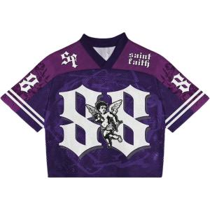 imageSOLY HUX Mens Y2k Jersey Shirts Number Graphic Tees V Neck Half Sleeve Baggy T Shirt Summer Tops StreetwearPurple Letter