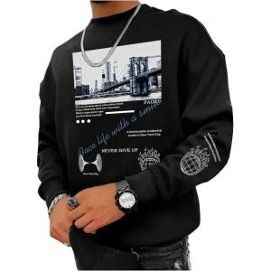 imageSOLY HUX Sweatshirts for Men Letter Graphic Crew Neck Long Sleeve Drop Shoulder Pullover TopBlack Graphic