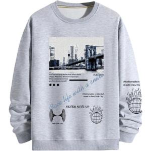 imageSOLY HUX Sweatshirts for Men Letter Graphic Crew Neck Long Sleeve Drop Shoulder Pullover TopGrey Graphic Print