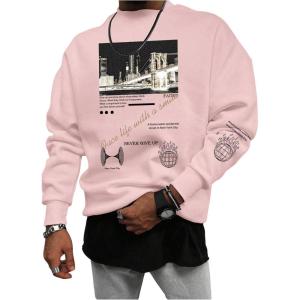 imageSOLY HUX Sweatshirts for Men Letter Graphic Crew Neck Long Sleeve Drop Shoulder Pullover TopPink Graphic