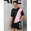 imageSOLY HUX Mens Tracksuits Color Block Print Short Sleeve Tee and Drawstring Shorts Summer 2 Piece SetsBlack and Pink