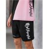 imageSOLY HUX Mens Tracksuits Color Block Print Short Sleeve Tee and Drawstring Shorts Summer 2 Piece SetsBlack and Pink