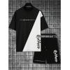 imageSOLY HUX Mens Tracksuits Color Block Print Short Sleeve Tee and Drawstring Shorts Summer 2 Piece SetsBlack and White