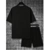imageSOLY HUX Mens Tracksuits Color Block Print Short Sleeve Tee and Drawstring Shorts Summer 2 Piece SetsBlack and White