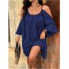imageSOLY HUX Women Plus Size Summer Dress Cold Shoulder Short Sleeve Casual Loose Short DressesDark Blue