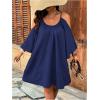 imageSOLY HUX Women Plus Size Summer Dress Cold Shoulder Short Sleeve Casual Loose Short DressesDark Blue