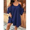imageSOLY HUX Women Plus Size Summer Dress Cold Shoulder Short Sleeve Casual Loose Short DressesDark Blue