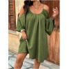 imageSOLY HUX Women Plus Size Summer Dress Cold Shoulder Short Sleeve Casual Loose Short DressesOlive Green