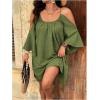 imageSOLY HUX Women Plus Size Summer Dress Cold Shoulder Short Sleeve Casual Loose Short DressesOlive Green