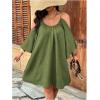 imageSOLY HUX Women Plus Size Summer Dress Cold Shoulder Short Sleeve Casual Loose Short DressesOlive Green