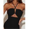 imageSOLY HUX Womens Cut Out Ruched Halter Dress High Split Drawstring Bodycon Maxi Vacation DressesPlain Black