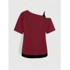 imageSOLY HUX Womens Gothic Grunge Cold Shoulder Short Sleeve T Shirts 2 in 1 Asymmetrical Tee TopsBurgundy Graphic