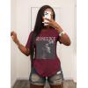imageSOLY HUX Womens Graphic Tees Letter Print Short Sleeve Drop Shoulder Casual T Shirt TopsRed Graphic