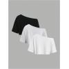 imageSOLY HUX Womens Off The Shoulder Short Sleeve T Shirts 3 Packs Crop Tees Summer Basic TopsBlack Grey White